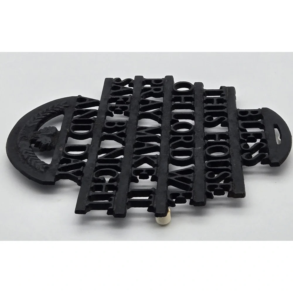Cast Iron Trivet Bless This House Prayer‎ Vintage Kitchen Wall Decor